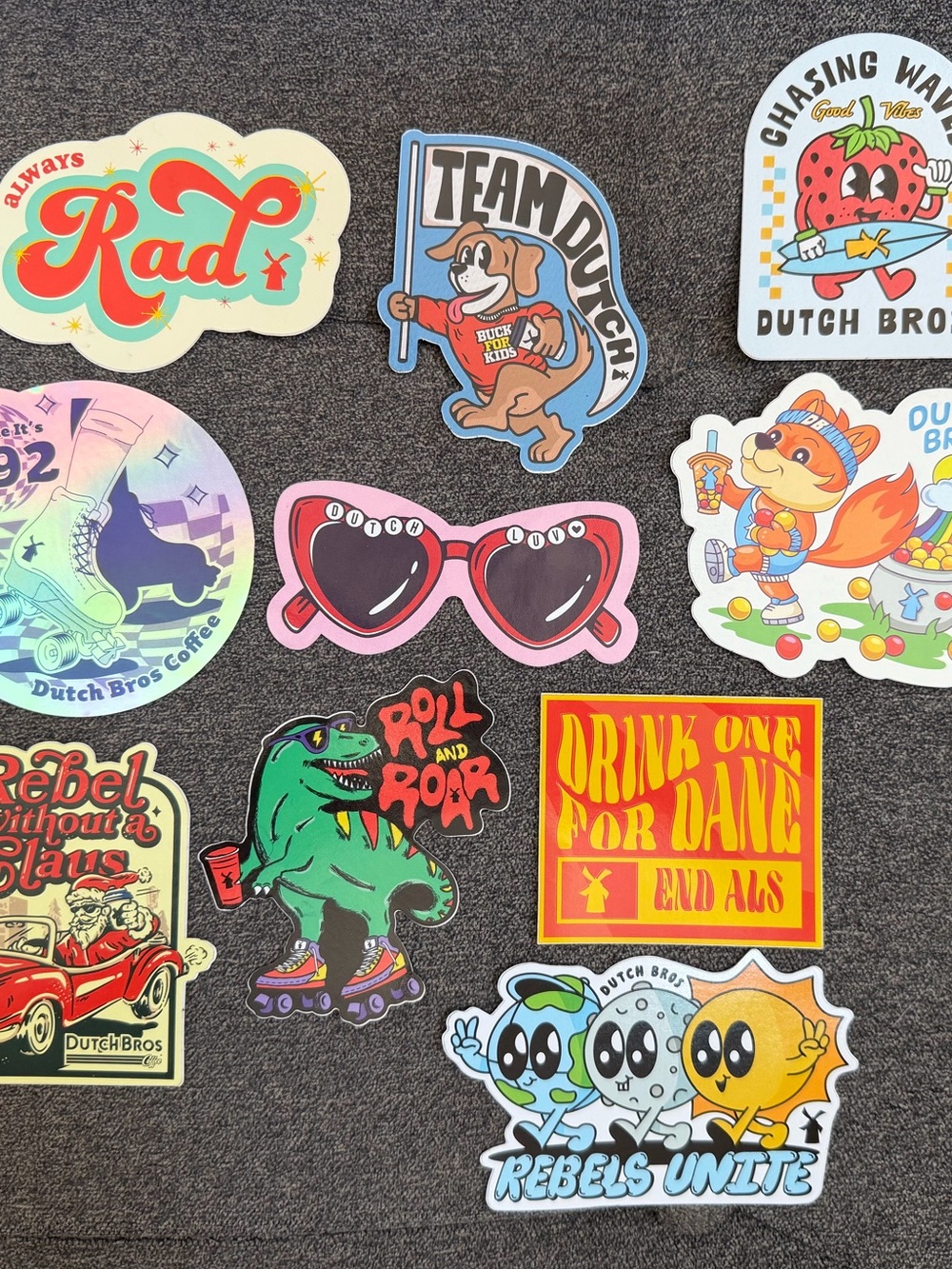 Dutch Bros Colorful  Sticker Set - Red, Pink, Yellow, Green, Blue